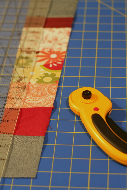 cutting my pieced strips