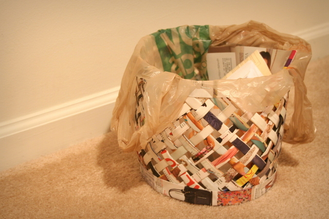 trash can made from recycled magazines